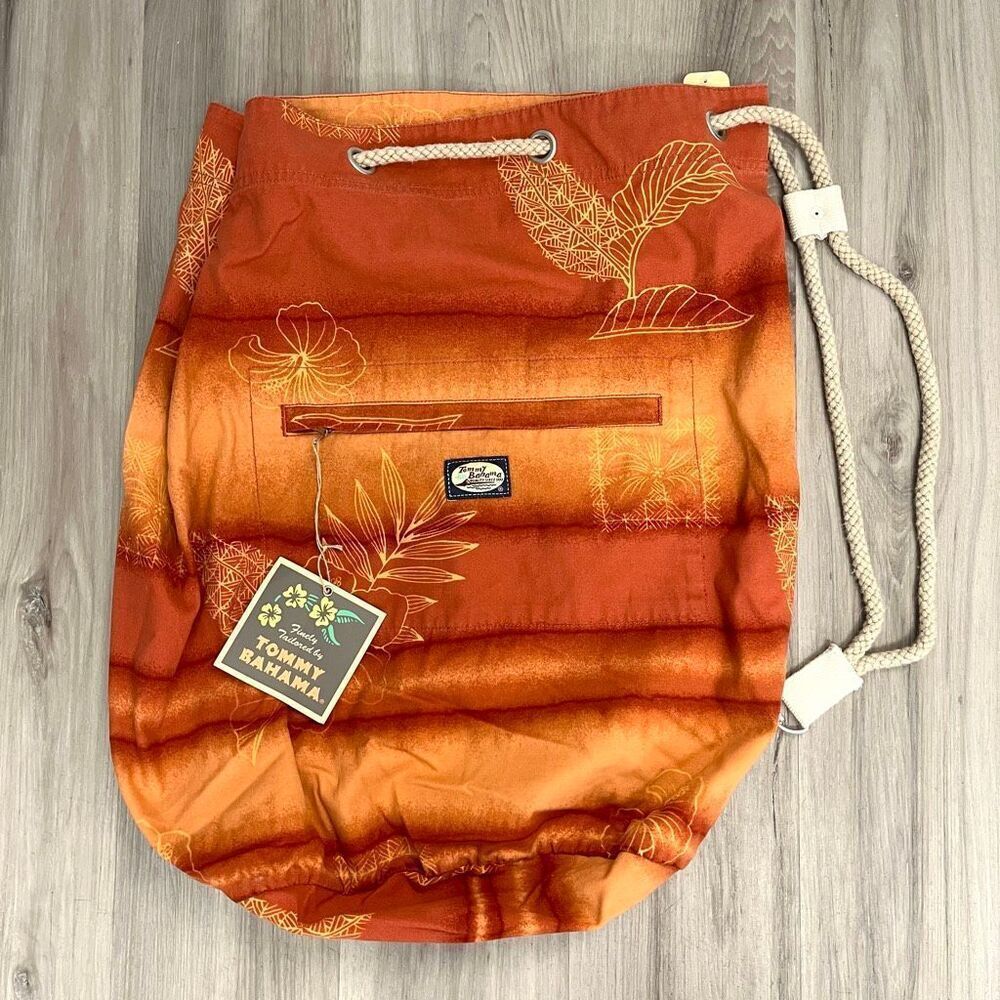 Tommy Bahama Backpack Women’s OS Tomato Orange Cotton Tropical Print Drawstring